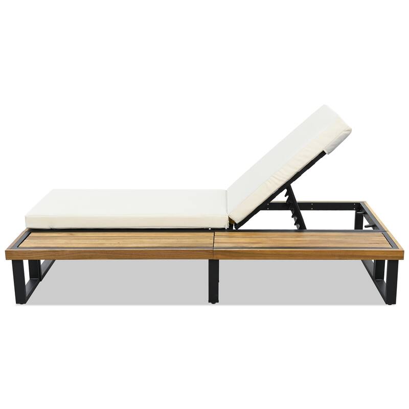 Outdoor Lounge Chair Set of 2 with 5 Position Adjustable Backrest, Iron Patio Loungers Recliners with Wood Side Table