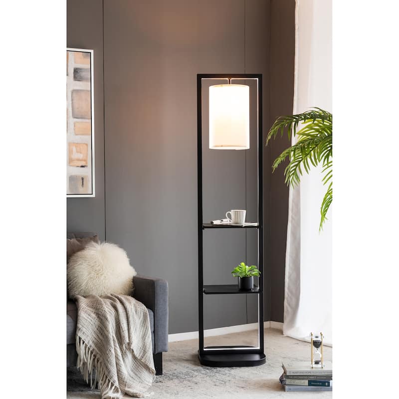 16.5x17x74" Two Tiered Vertical Shelving Stand with Light (Not include Bulb) - Black
