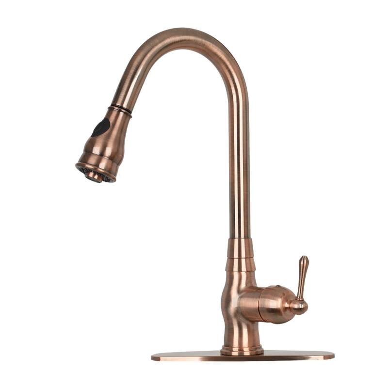 Pull Down Kitchen Faucet with Deck Plate - Antique Copper
