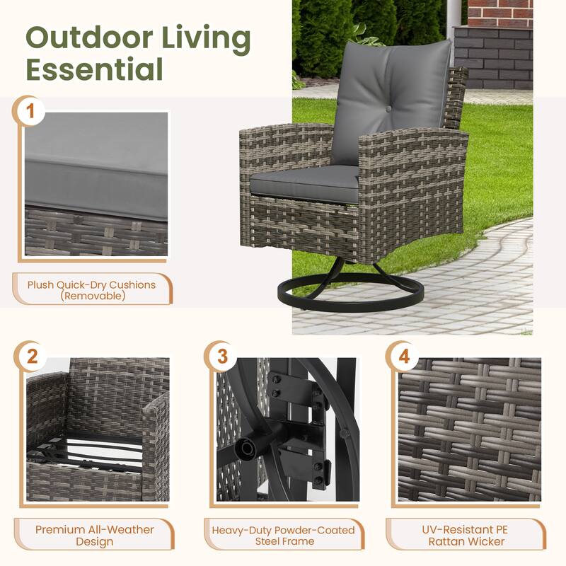 Outdoor Swivel Rocker Patio Chairs Set of 2 with Coffee Table &Cushions, Rattan Bistro Set for Porch, Backyard, Balcony