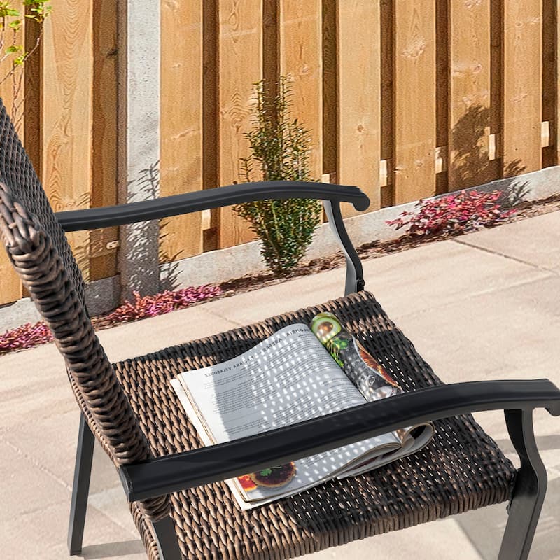 Outdoor Patio Iron Dining Chairs, All-Weather Wicker Material, Black