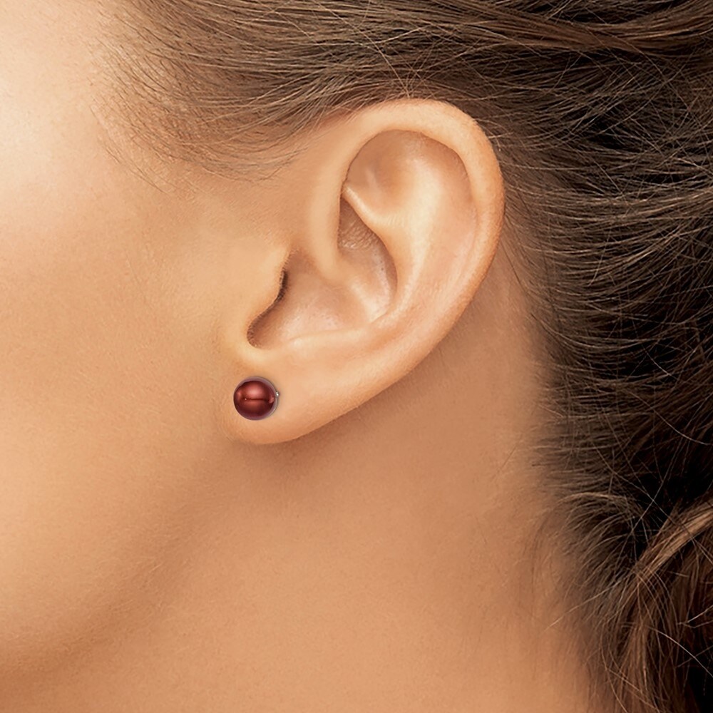 for Women L-7 mm, W-8 mm 925 Sterling Silver Black Cultured Round Pearl Stud Earrings for Women L-7 mm, W-8 mm 925 Sterling Silver Black Cultured Round Pearl Stud Earrings
