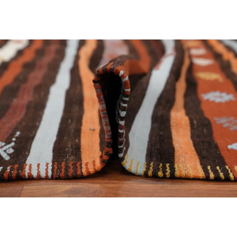 Hand Woven Oriental 100% Wool Carpet Southwestern Tribal Oranges & Rust Kilim Area Rug - 8' 2'' X 5' 10''