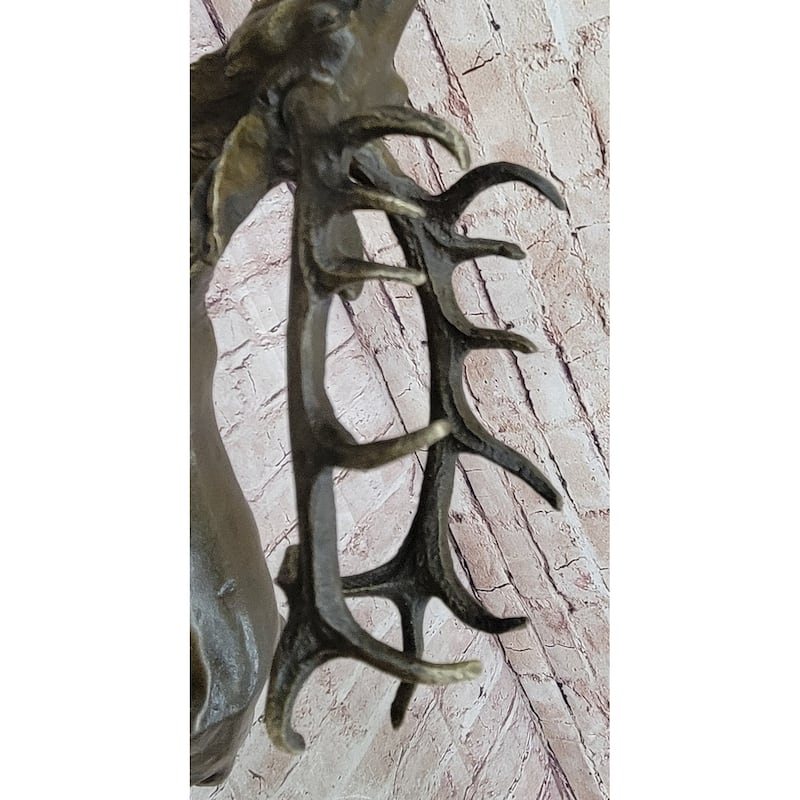 Chalet Lodge Art Elk Stag Buck Deer Hunter Bronze Marble Base Sculpture Statue