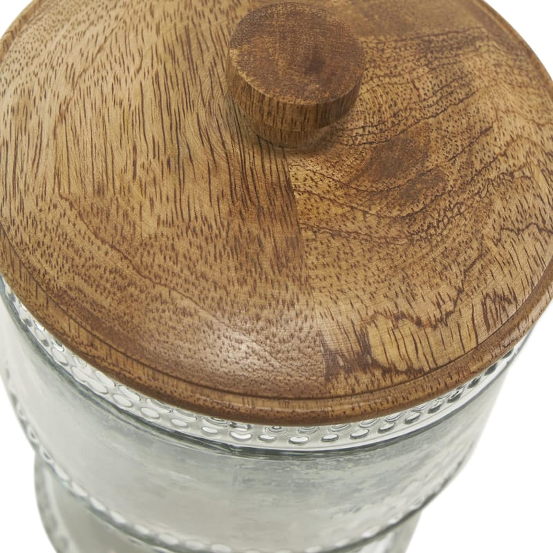 Glass Beaded Living Room Decorative Jars with Wood Lids - Set of 2 Clear - Roche River Decor