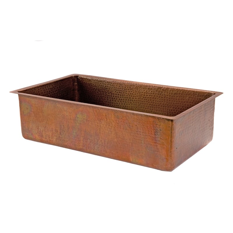 33-in Antique Hammered Copper Kitchen Single Basin Sink with Matching Drain and Accessories (KSP3_KSB33199)