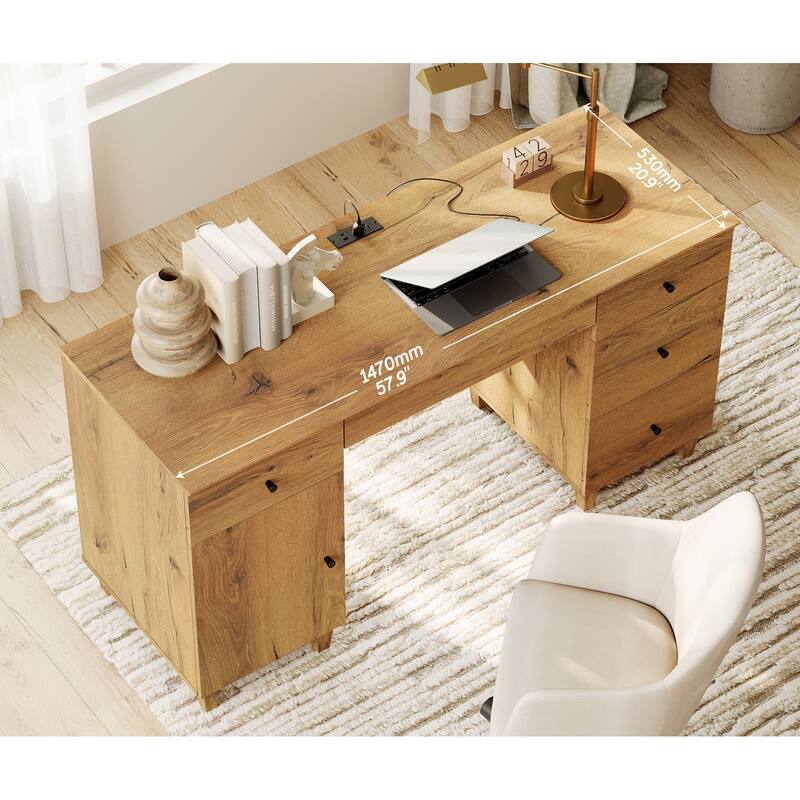 WAMPAT 58" Executive Desk with 5 Drawers & 1 Storage Cabinet