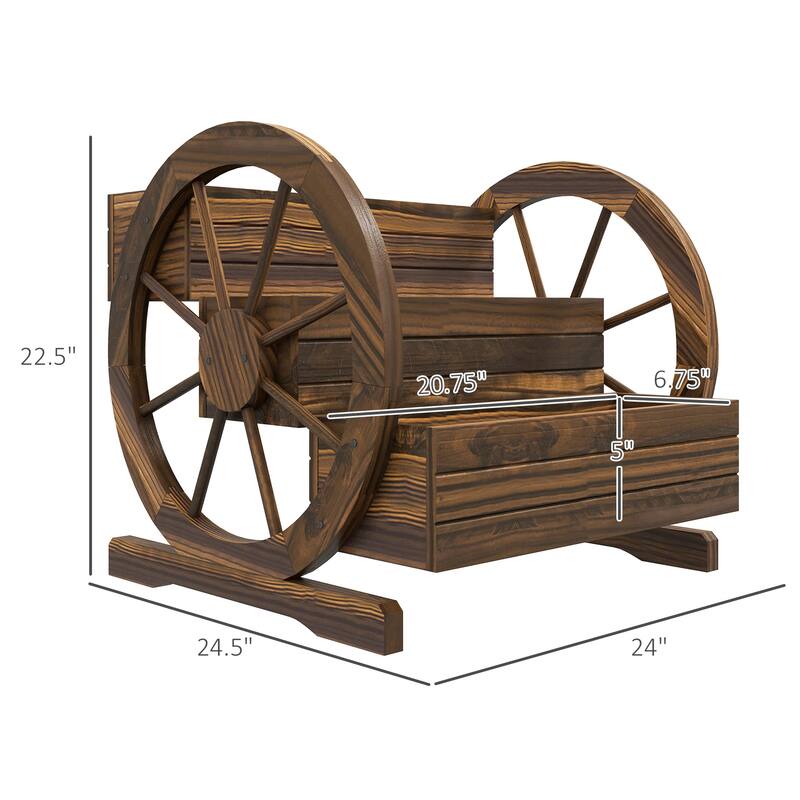 Carbonized Fir Wood Raised Planter with Wagon Wheel Design