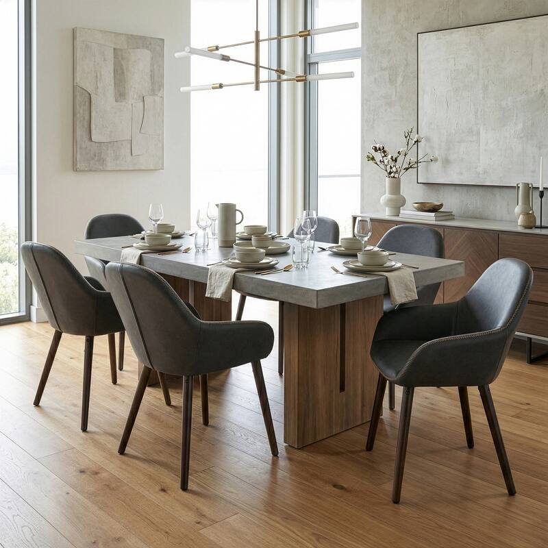 Alan Vintage Grey Faux Leather Contrast Stitch Arm Chair (Set of 2)