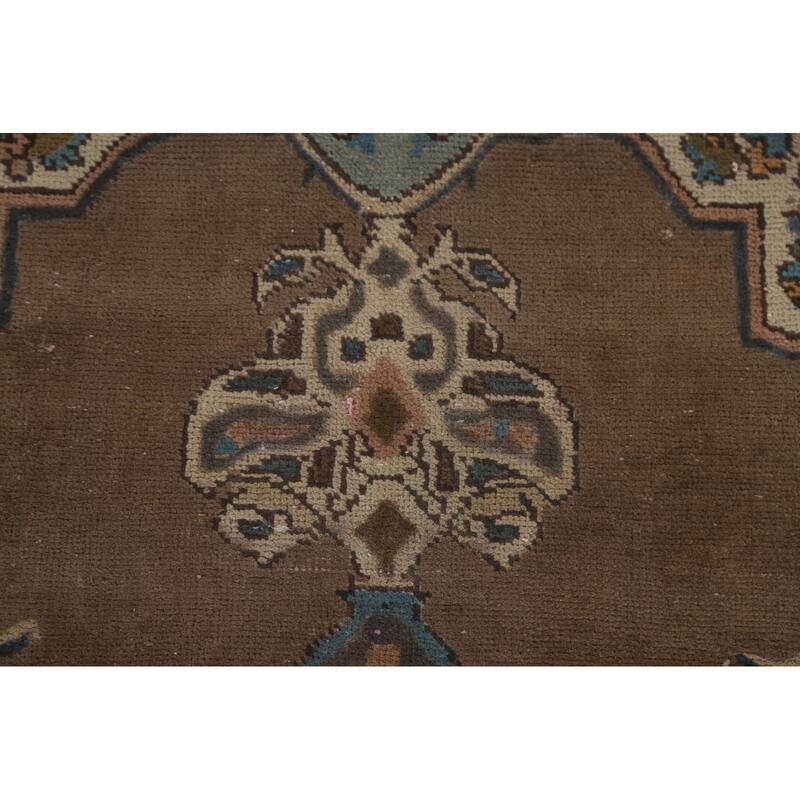 Brown Tabriz Persian Vintage Area Rug Hand-Knotted Wool Carpet - 6'9"x 9'9"
