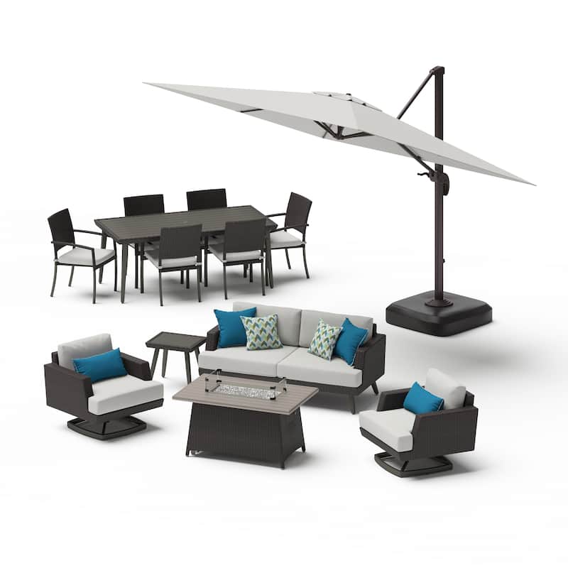Portofino Casual 13 Piece Sunbrella Outdoor Patio Motion Fire Estate Set