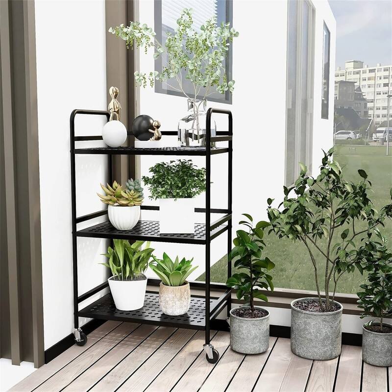 3 Tier Rolling Cart with Drawer - 11.81"D x 18.9"W x 29.53"H
