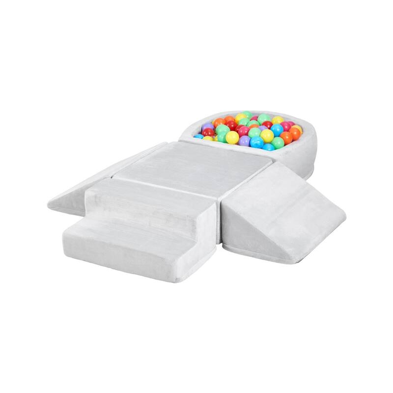 White Crystal Velvet Foam Climbing Blocks Set, 5 Piece Modular Playset for Kids - N/A