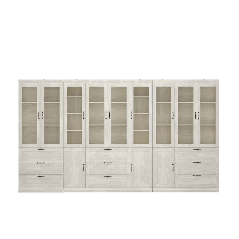 Bookcase Cabinet with Glass Doors and Drawers Multi-Purpose Storage Display Hutch for Living Room or Dining Room