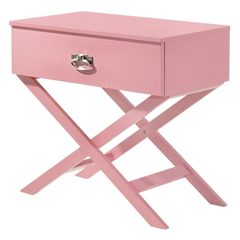 Modern 27-in Metal Hand Holder Single-Drawer Wood Nightstand with Cross-Legs