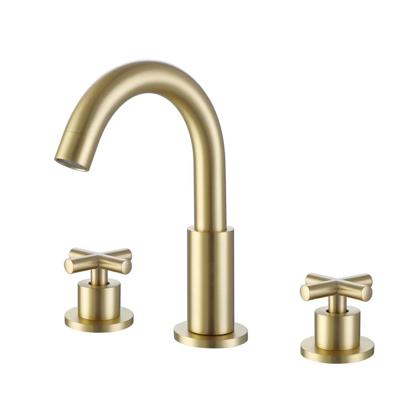 Modland 3-Hole Bathroom Faucet with 360-degree Swivel Spout & CEC Certified, Luxury Brushed Gold - Brushed Gold