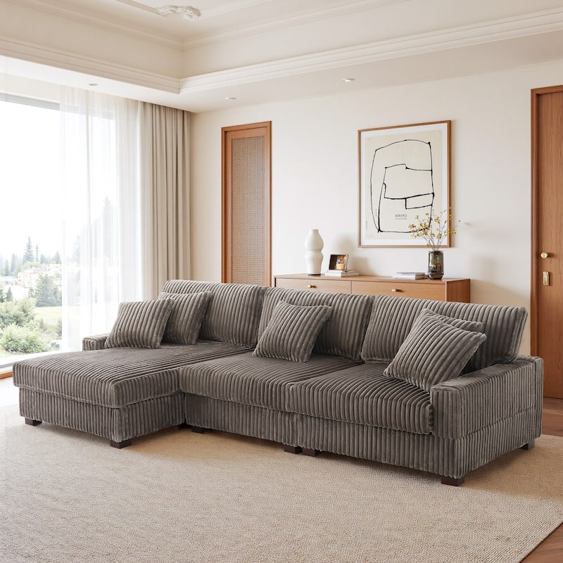 UIXE Upholstered Plush Velvet L Shaped Couch Modular Sofa
