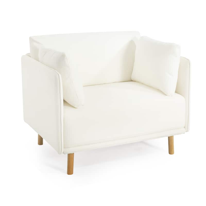 Modern Upholstered Accent Chair, Ergonomic Single Sofa Chair, Lounge Reading Chair with Solid Wood Legs for Living Room, Bedroom