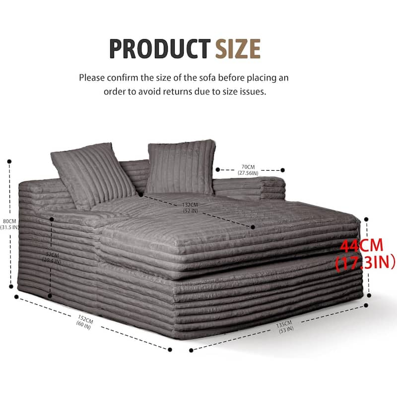 WOWMAX 60" Chaise Lounge Chair, Oversized Chaise Lounge Sofa Soft Short Plush Couch Sofa Bed Sleeper Chair with 2 Throw Pillows