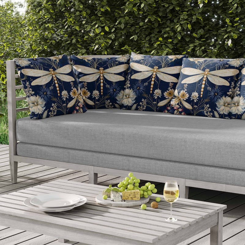 Dragonfly Drift Indoor/Outdoor Reversible Throw Pillow Blue and Gold