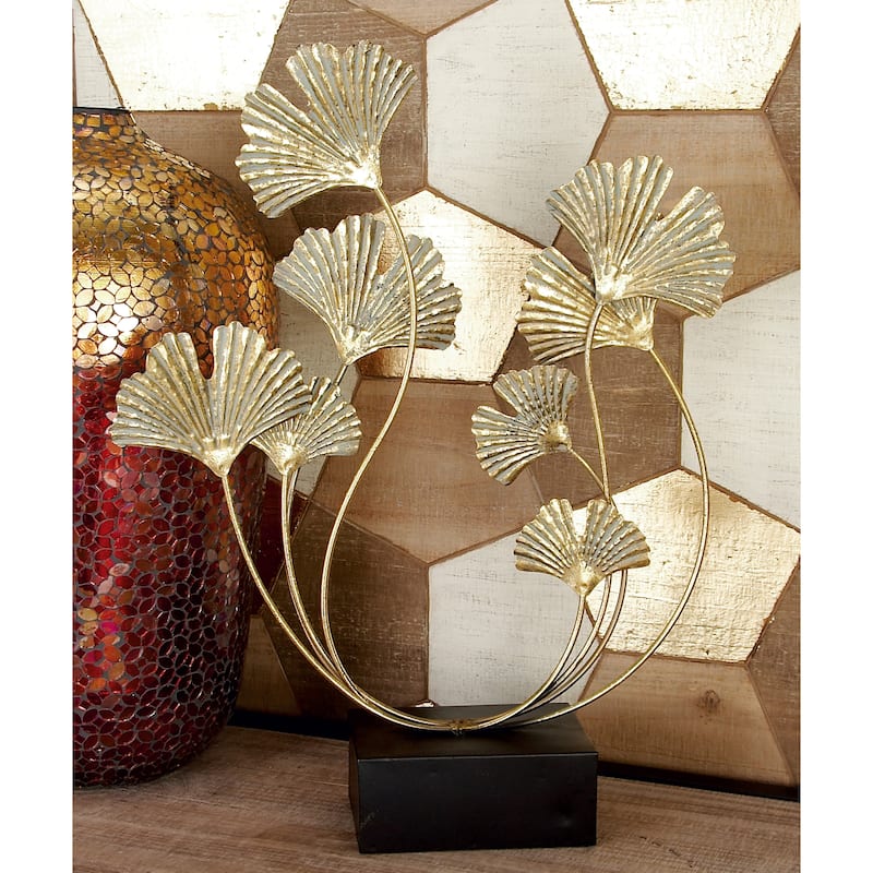Metal Floral Curved Sculpture - Gold - Roche River Decor - 6"W x 18"L x 22"H