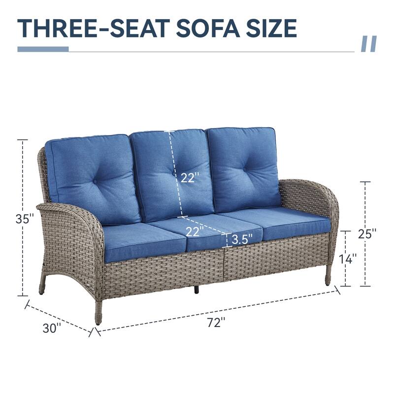 Gymojoy 3-Seat Outdoor Wicker Sofa with Professional Outdoor Cushions