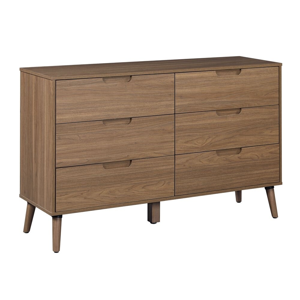 Modern 6 Drawer Dresser, Bedroom, Brown Walnut - none - Bed Bath & Beyond -  38000082