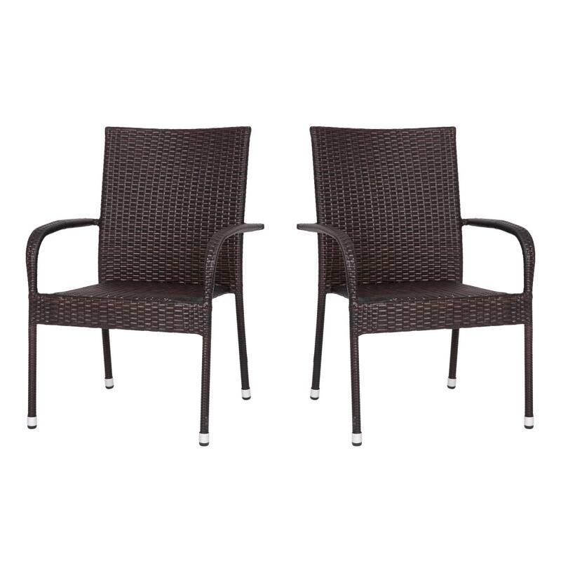 Indoor/Outdoor Stacking Steel Framed Wicker Dining Armchairs - 2 Pack