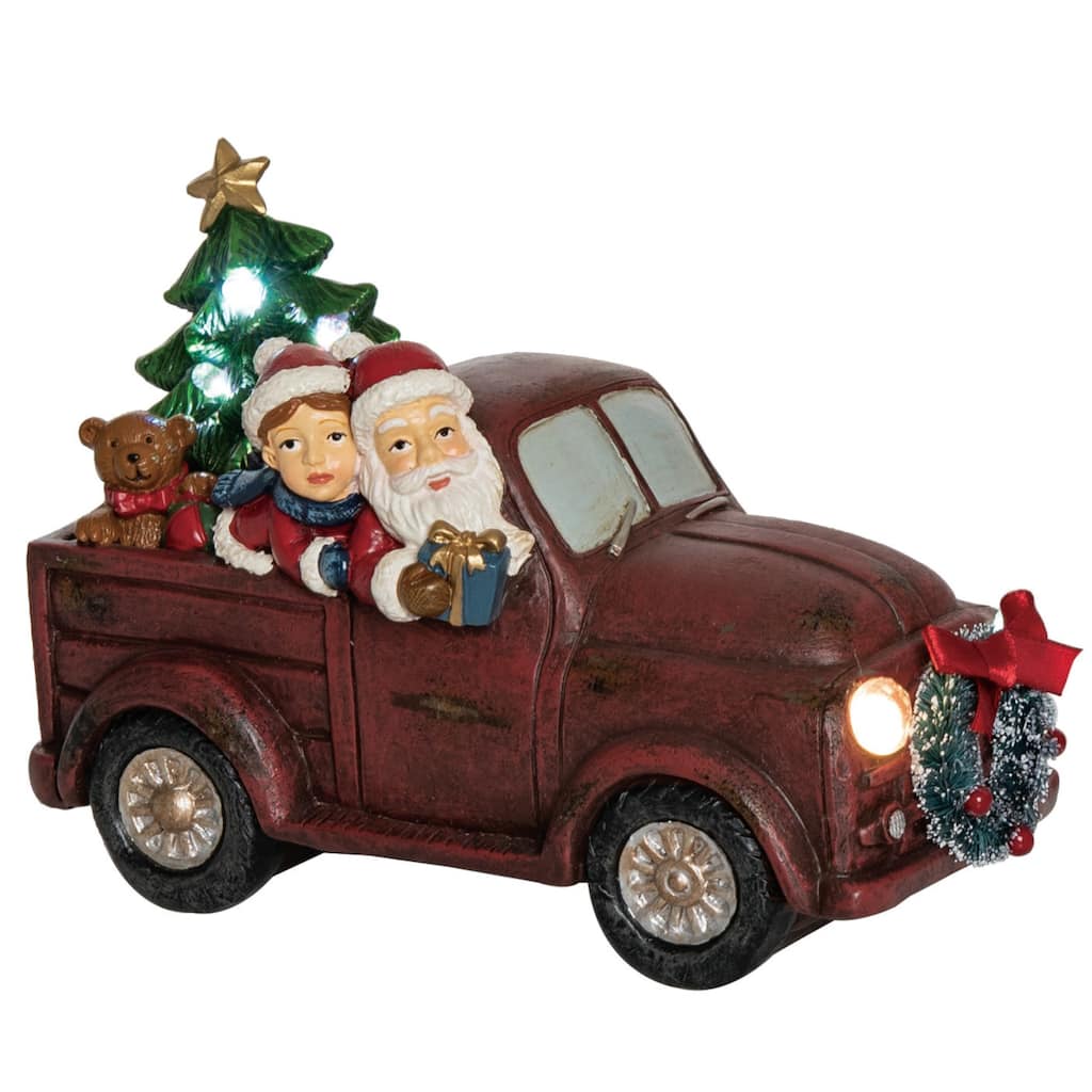 Transpac Resin 7.48 in. Red Christmas Light Up Musical Santa Wagon