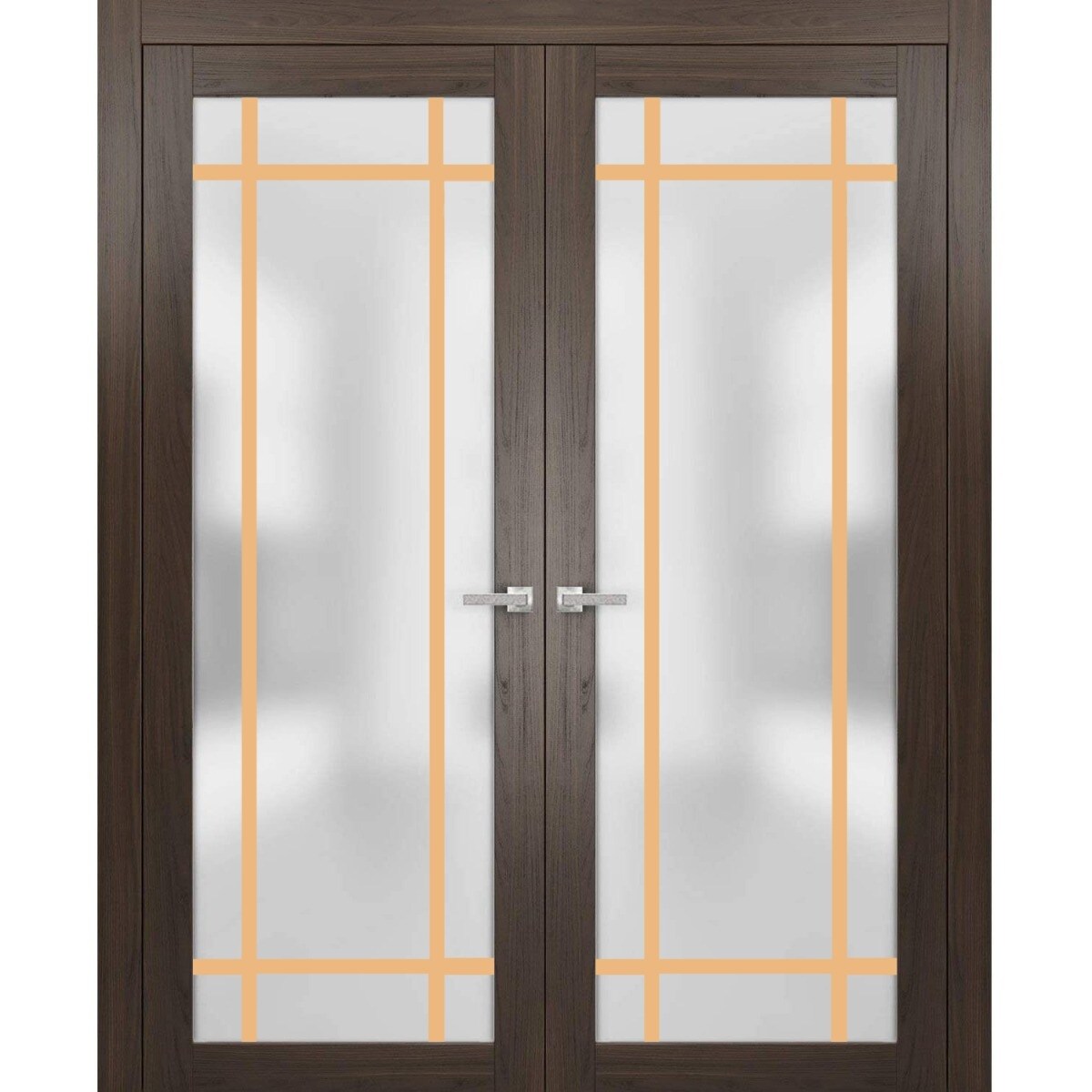 SartoDoors Planum 2113 | Interior French Doors Double French Door | Solid Wood | Hardware Set | 36x80, Chocolate Ash