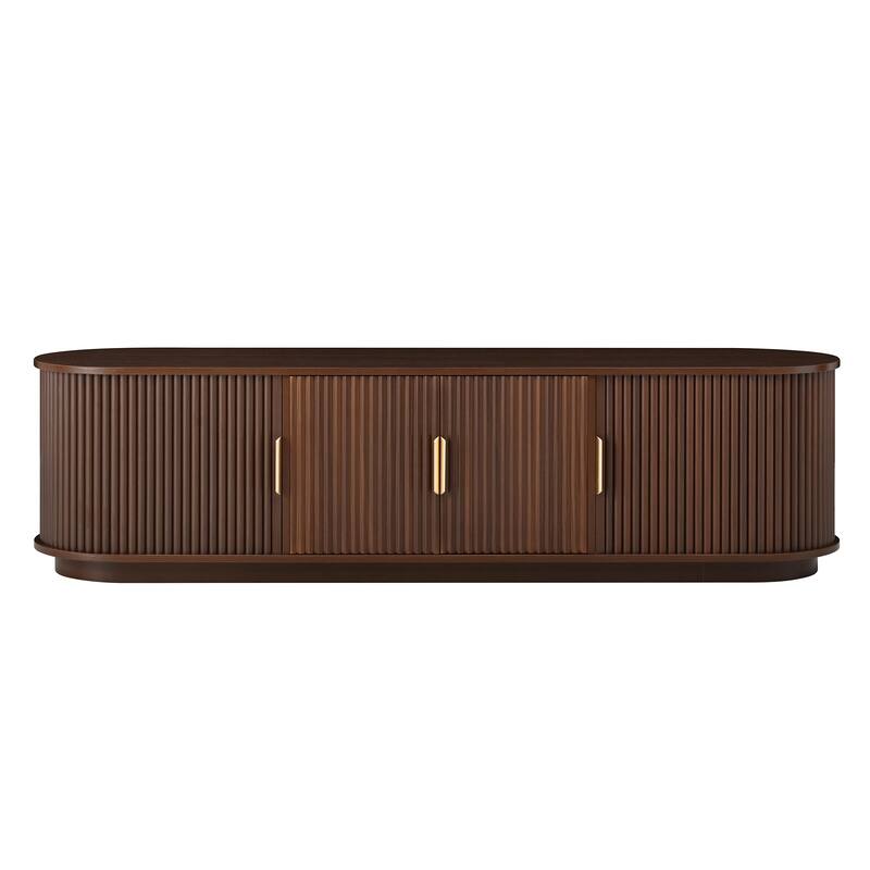 Fluted Sliding Door TV Stand & Coffee Table Set, Wooden Media Cabinet TV Console for TVs up to 75", 3-Piece Living Room Set