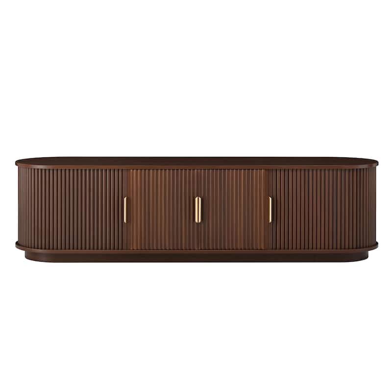 Wood TV Stand with Tambour Doors, Media Console with Adjustable Storage & Cable Holes, Entertainment Center for TVs up to 75"