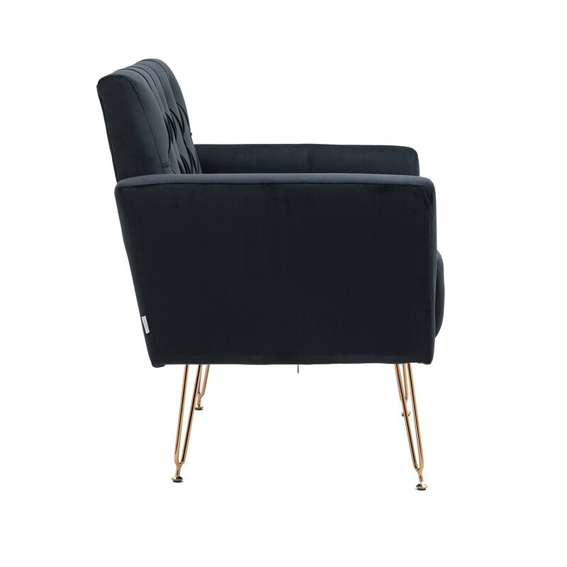 Velvet Upholstered Armchair Single Sofa Modern Tufted Reading Chairs Gold Metal Leg Wingback Chairs for Living Room Bedroom