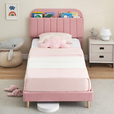 Bed Frame with Bookcase Headboard for Bedroom