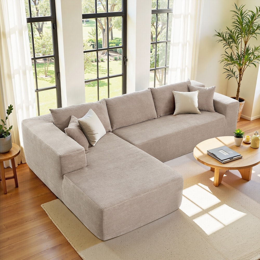 HOOOWOOO Modern L-Shaped Sectional Sofa Corduroy Upholstery Couch with Pillows