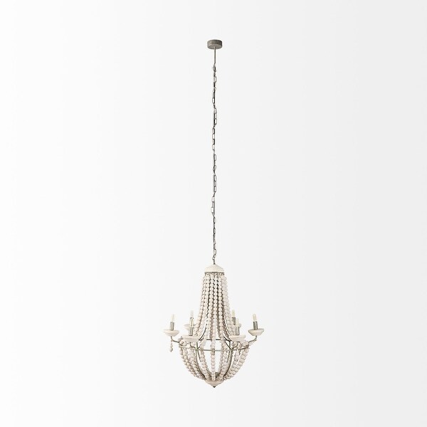 Phillum Silver Metal & White Wood Beaded Six Bulb Chandelier