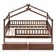 preview thumbnail 51 of 56, Full Size Wooden House Bed with Drawers, Creative Kids Bed Frame with Roof Design
