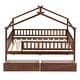 preview thumbnail 8 of 13, Full Size Wooden House Bed with Two Drawers and Fence for Boys, Girls and Bedroom