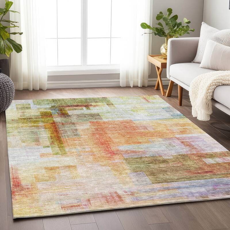 Machine Washable Indoor/ Outdoor Contemporary Abstract Chantille Rug - Coral - 8' x 10'