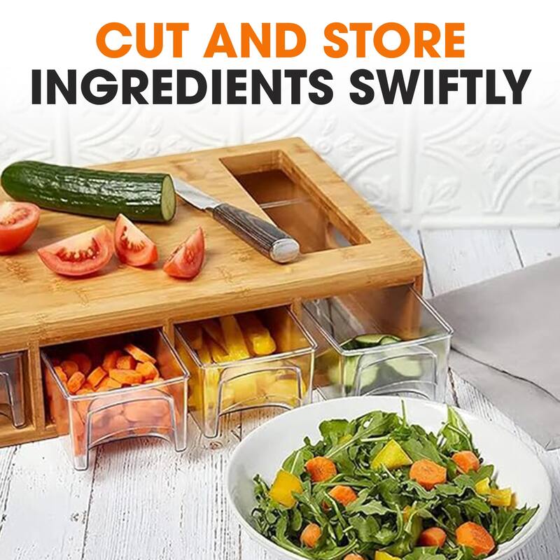 Cheer Collection Bamboo Cutting Board with 4 Removable Storage Trays