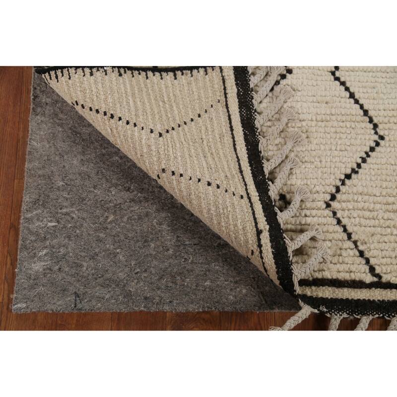 All-Over Geometric Ivory Moroccan Area Rug Handmade Wool Carpet - 6'2"x 9'3"