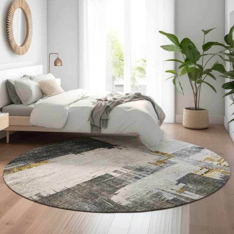Premium Washable Super Soft Abstract Contemporary Mayfield Rug - Gray - 8' x 8' - Round
