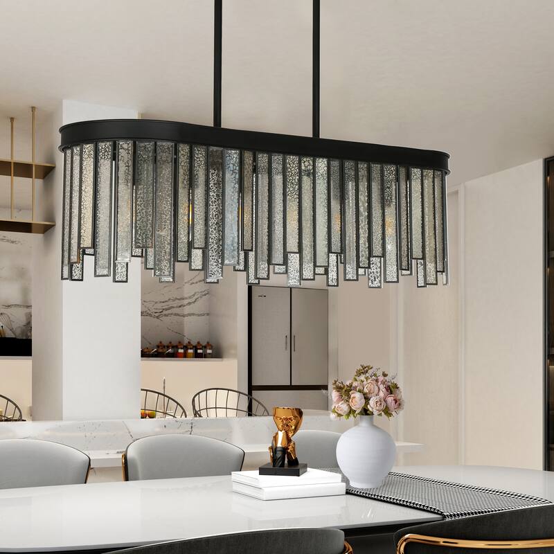 Tifany Modern 6-Light Colored Glass Chandelier Kitchen Island Light - L 28" x W 9.5" x H 12"
