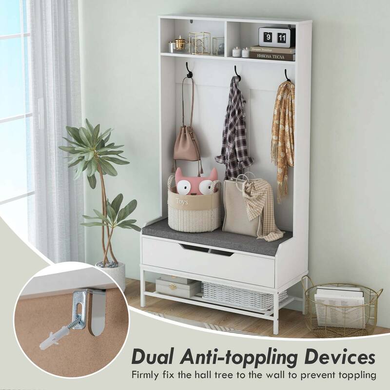 Costway 69" Tall Hall Tree with Seat Cushion Open Compartments Hooks - See Details