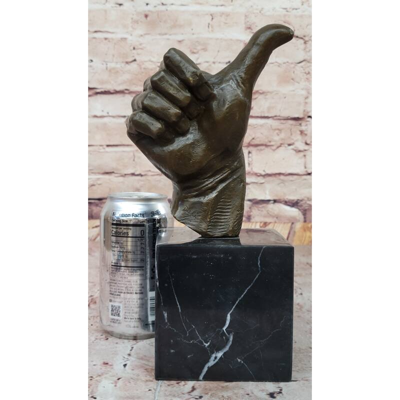 Bronze Thumbs-Up Sculpture On Marble Base - Signed Handmade Art