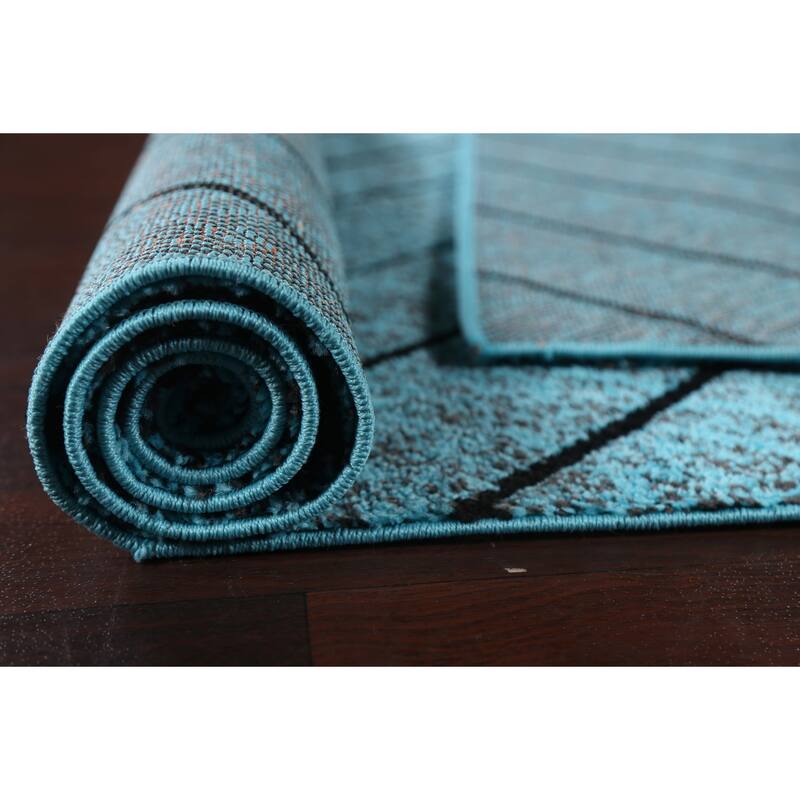 Turquoise Blue Chevron Style Transitional Turkish Rug Oriental Carpet