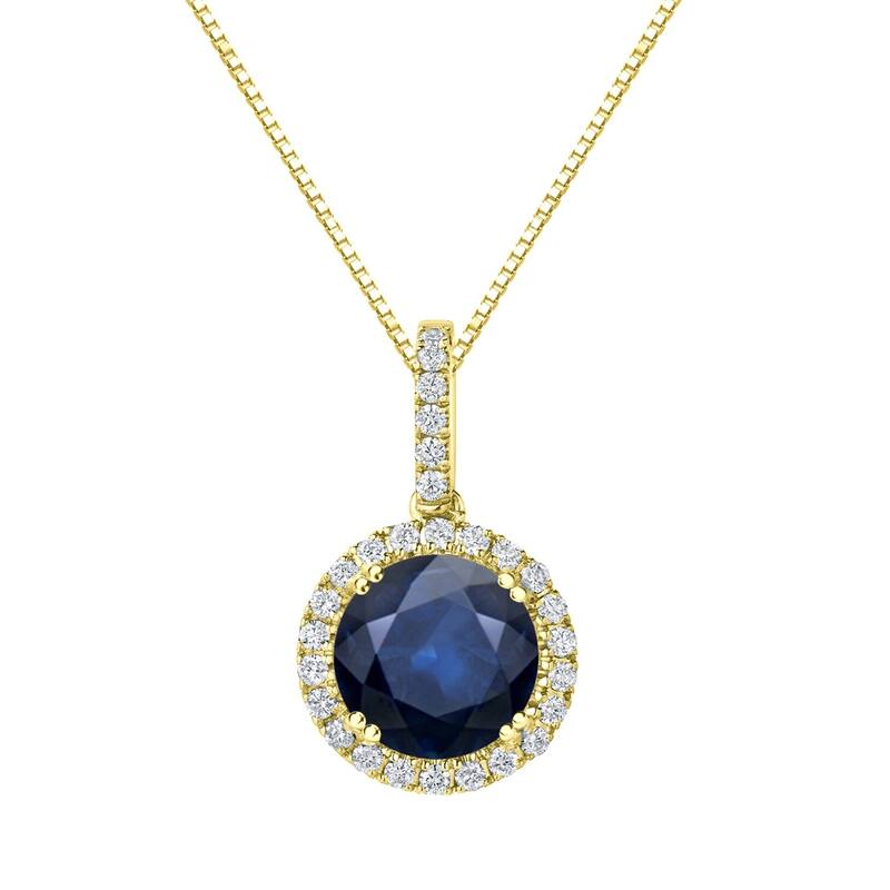 Auriya 3ct Blue Sapphire Gemstone and 1/4ctw Halo Diamond Necklace 14K Gold - Yellow
