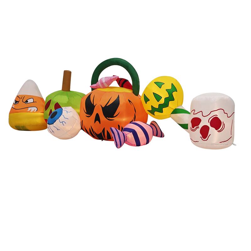 8FT Halloween Inflatable Outdoor Decoration with Ghosts Pumpkins Candy and LED Lights