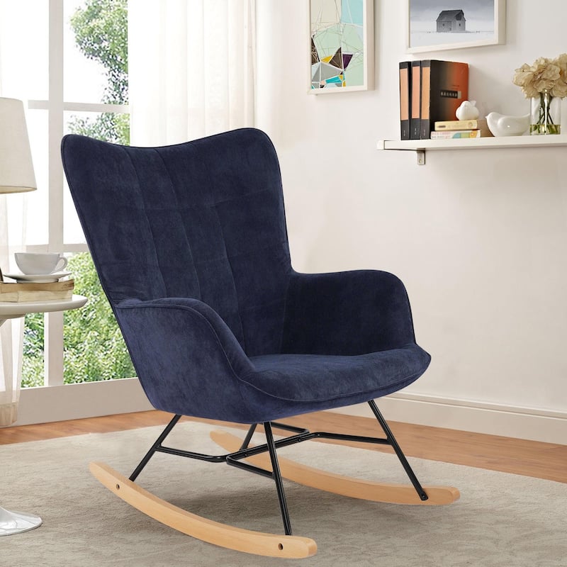 Velvet Rocking Chair Upholstered Recliner Comfy Accent Chair