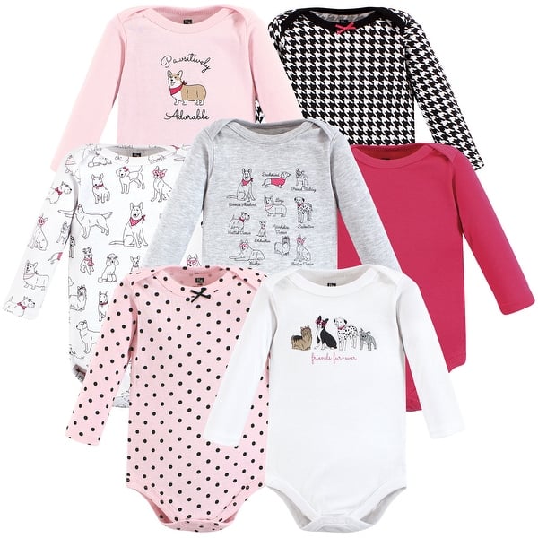 slide 1 of 1, Hudson Baby Infant Girl Cotton Long-Sleeve Bodysuits, Girl Dogs 7-Pack 0-3 Months - Girl Dogs 7-Pack